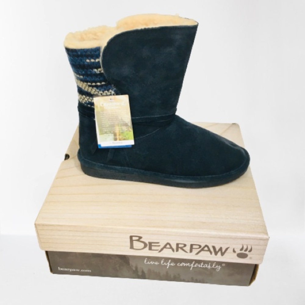 BEARPAW Maggie Suede Sheepskin Navy Blue Boot